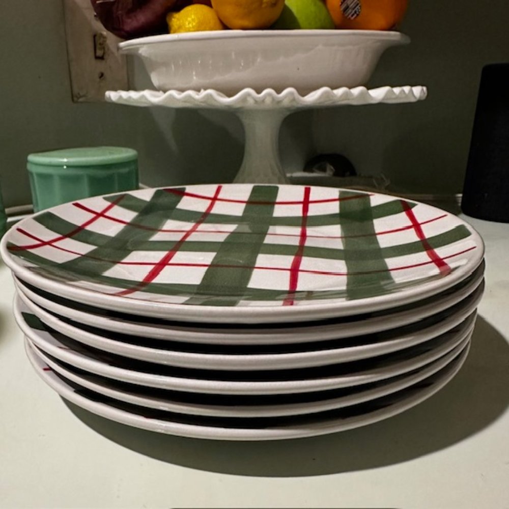 Set of 6 Holiday Plaid Dessert Plates | NWT | Crate and Barrel